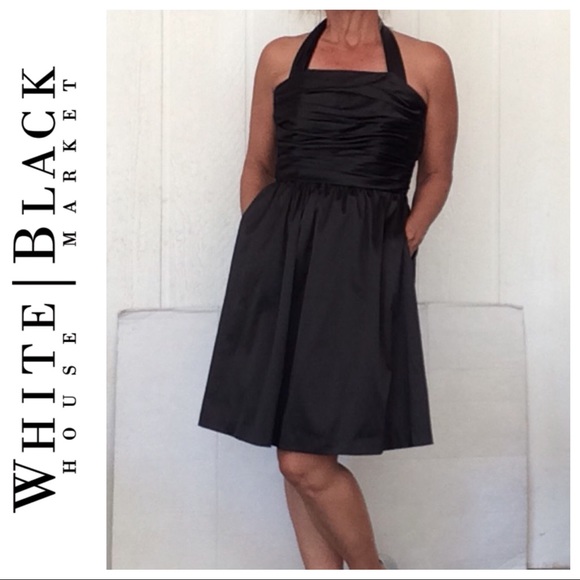 WHITE HOUSE  BLACK MARKET BLACK SATIN COCKTAIL DRESS SIZE 2 NWT - Picture 2 of 9